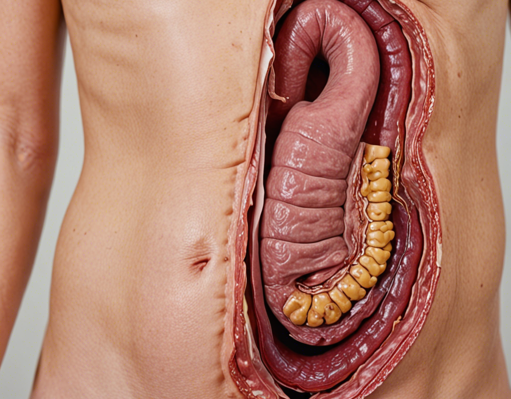 An anatomical view of the digestive system highlighting the duodenum, featured in a blog about duodenal ulcers, their causes, symptoms, and treatments.