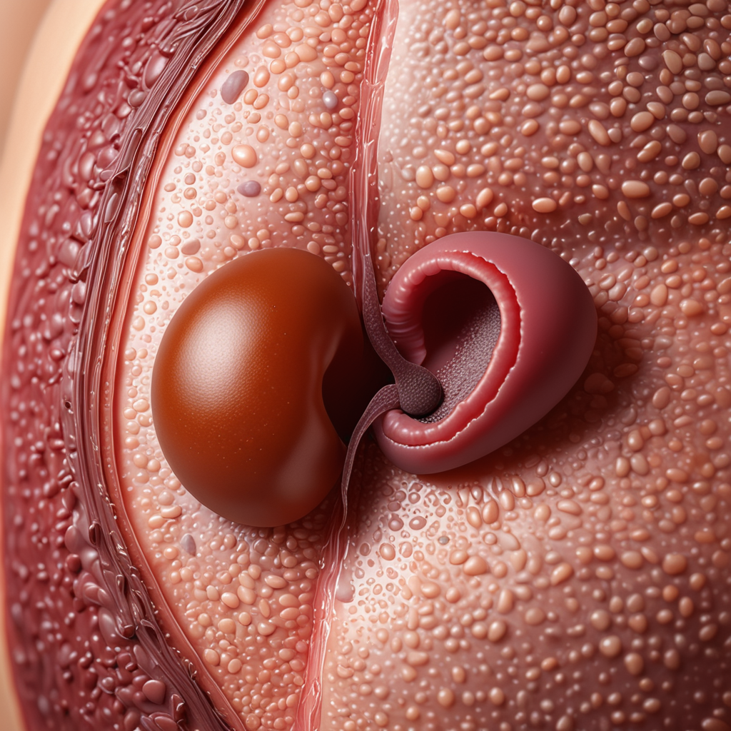 Close-up illustration showing a diseased gallbladder and its connection to GERD symptoms.