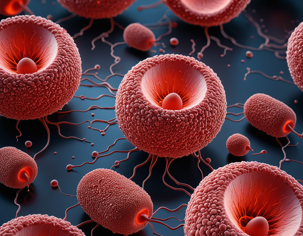 A detailed, close-up illustration of plasma coagulation, with red blood cell-like structures and fibrin strands weaving together to form a network.