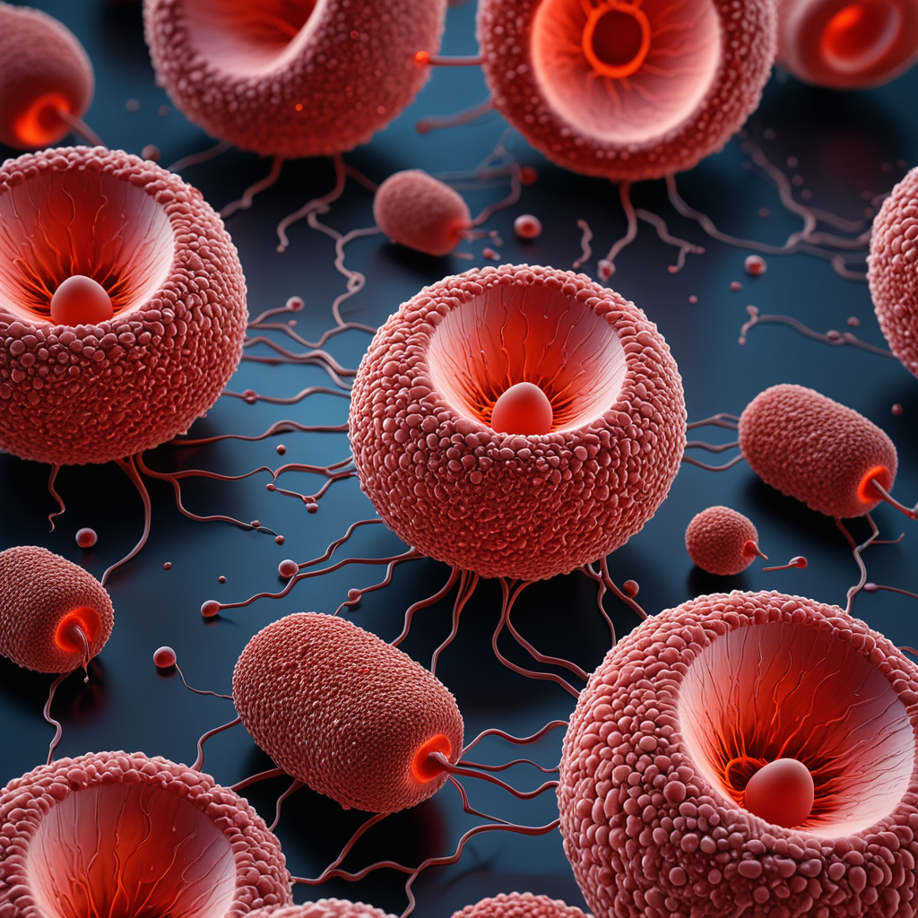 A detailed, close-up illustration of plasma coagulation, with red blood cell-like structures and fibrin strands weaving together to form a network.